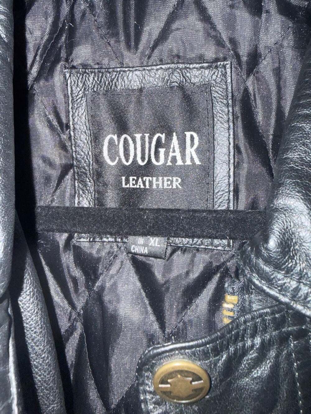 Vintage Cougar Leather Men's Black Quilted Lining Bomber Jacket XL - Picture 3 of 3